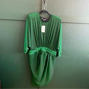 NWT SZ 16 ELOQUII Emerald Green Drop Waisted Midi Holiday Dress Flapper Style